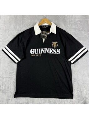 Guinness Official Merchandise Men XL Black Rugby Polo Shirt Embroidered Harp NWT